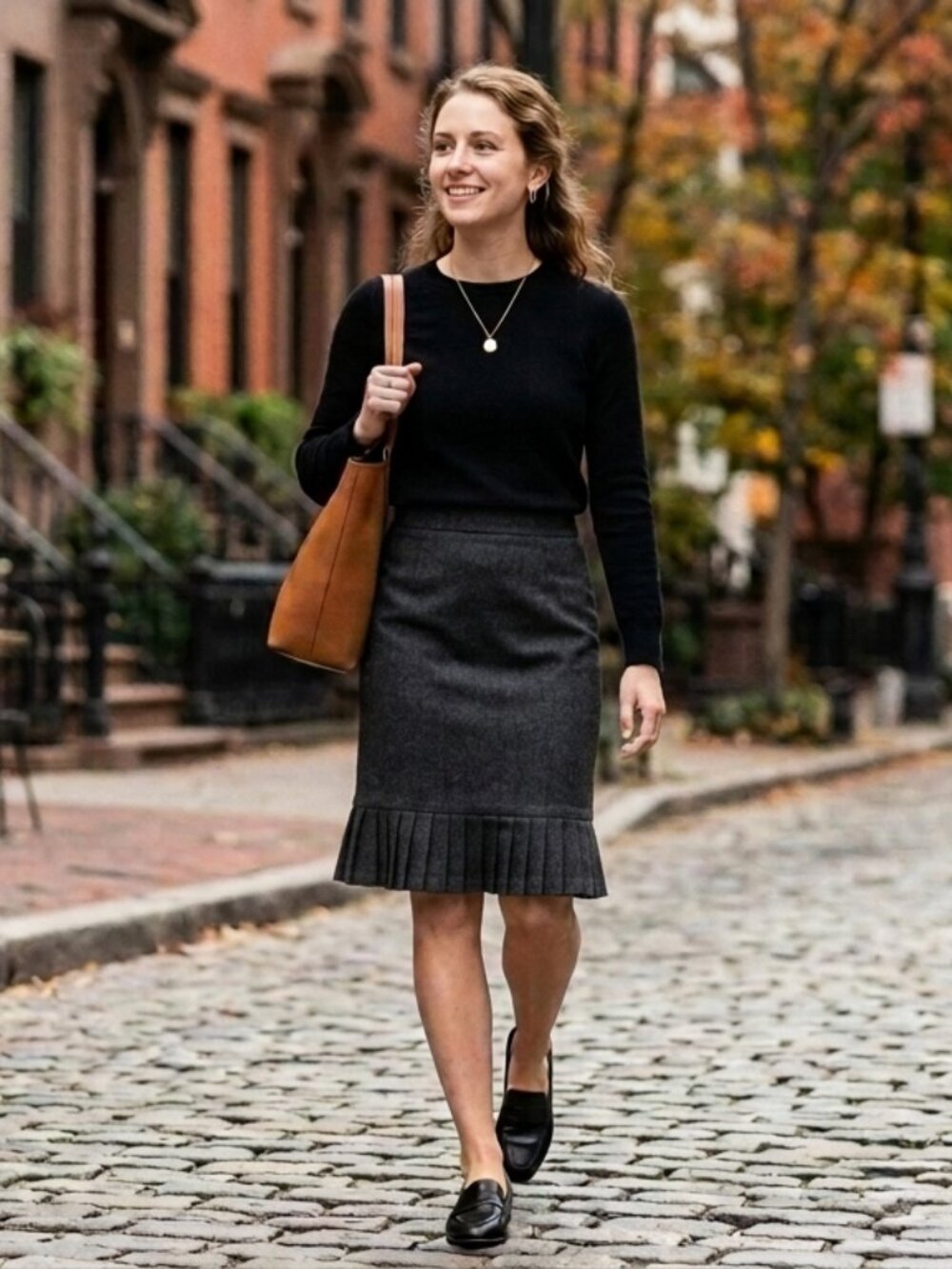 Tahari Skirt pencil wool-blend size 16P black gray accordion-pleated hemline